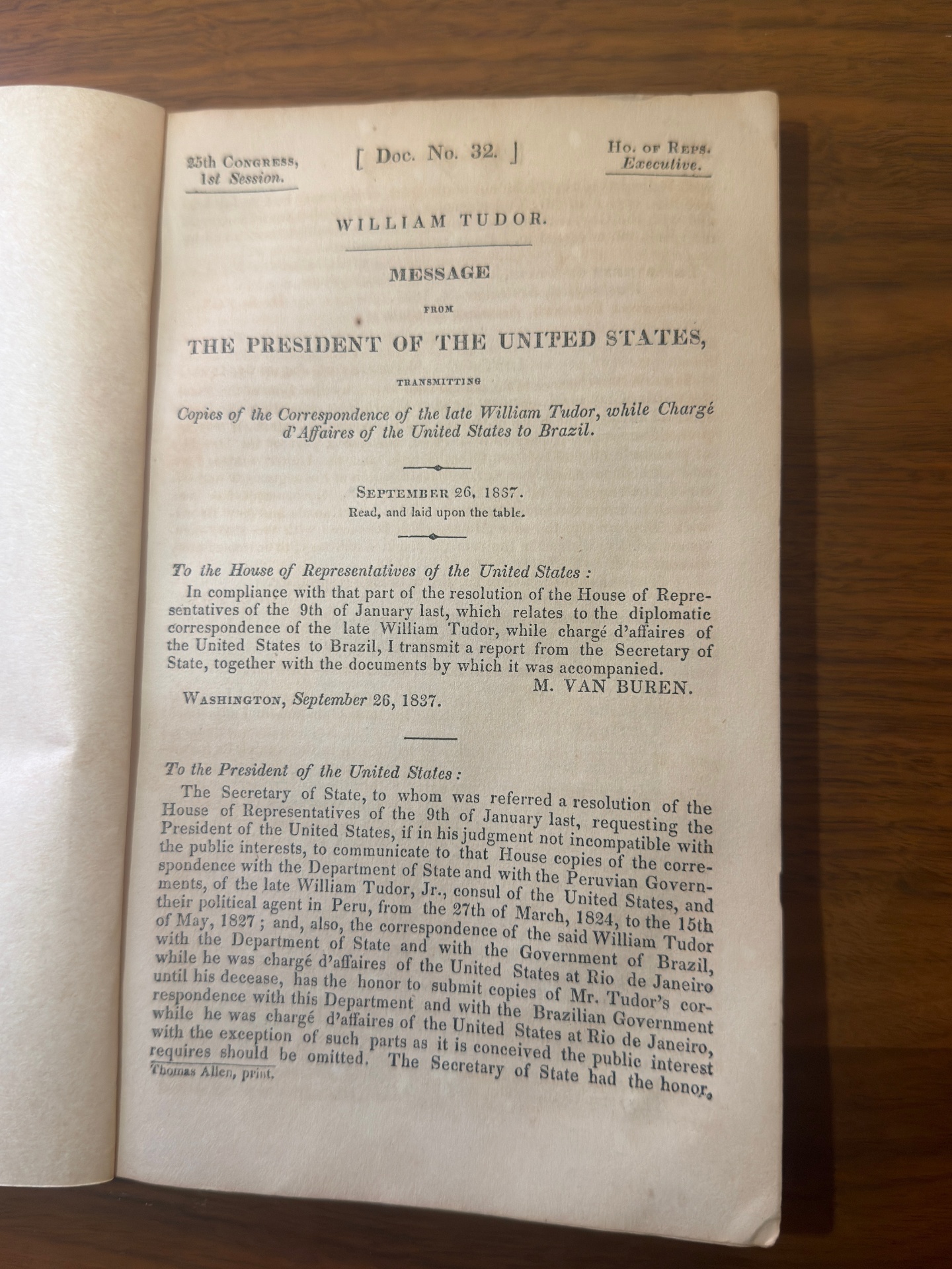 Message from the President of the United States transmitting the correspondence of William Tudor, chargé d'affaires to Brazil, 26 September 1837 view 2