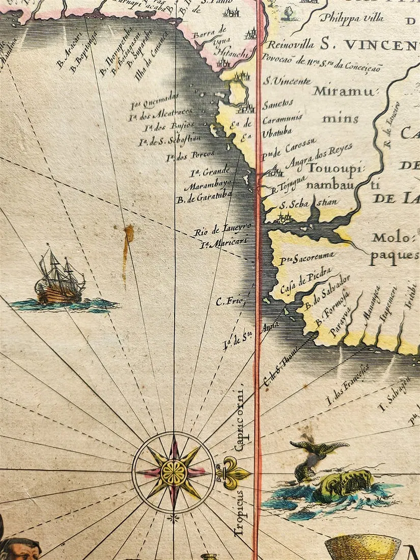 Detail of an engraved seventeenth-century Brazilian coastline map