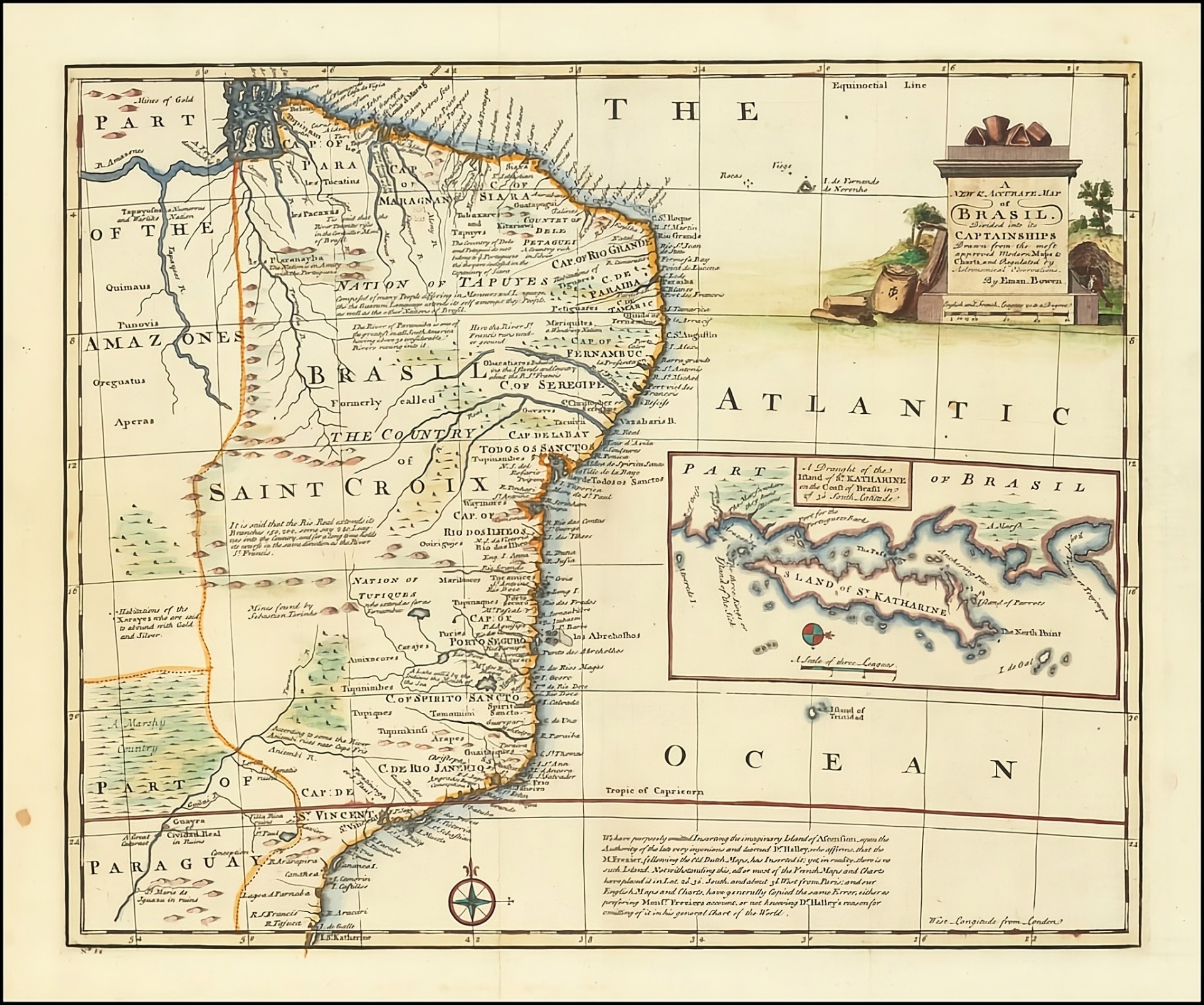 Bowen - A New & Accurate Map of Brasil. Divided into its Captainships Drawn from the most approved Modern Maps & Charts.